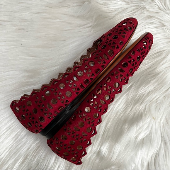 NEW | ALAIA Red Laser Cut Floral Flats Ballet sz. 35.5 Strass Vienna Mary Jane - Picture 2 of 5